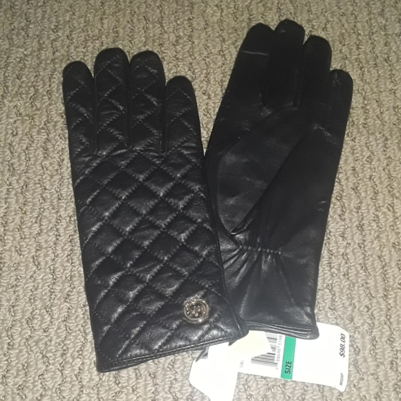 NWT: MICHAEL KORS BLACK LEATHER GLOVES SZ: LG!! - Picture 3 of 4